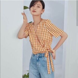 Fsle Orange Gingham Cross Over Top